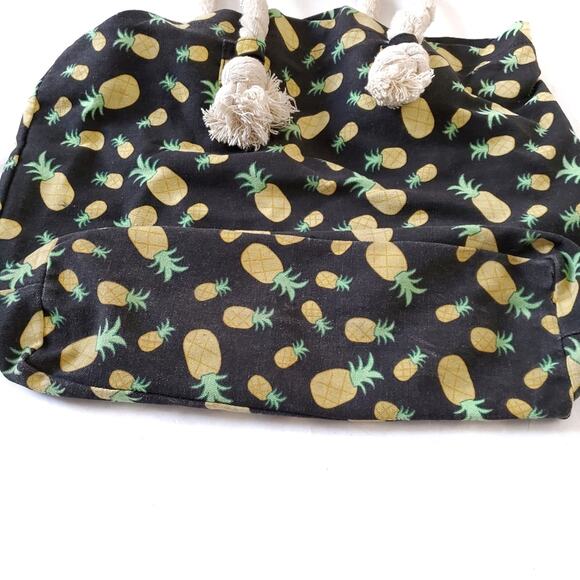 Large Pineapple Print Canvas Tote Bag Lined - Picture 4 of 8